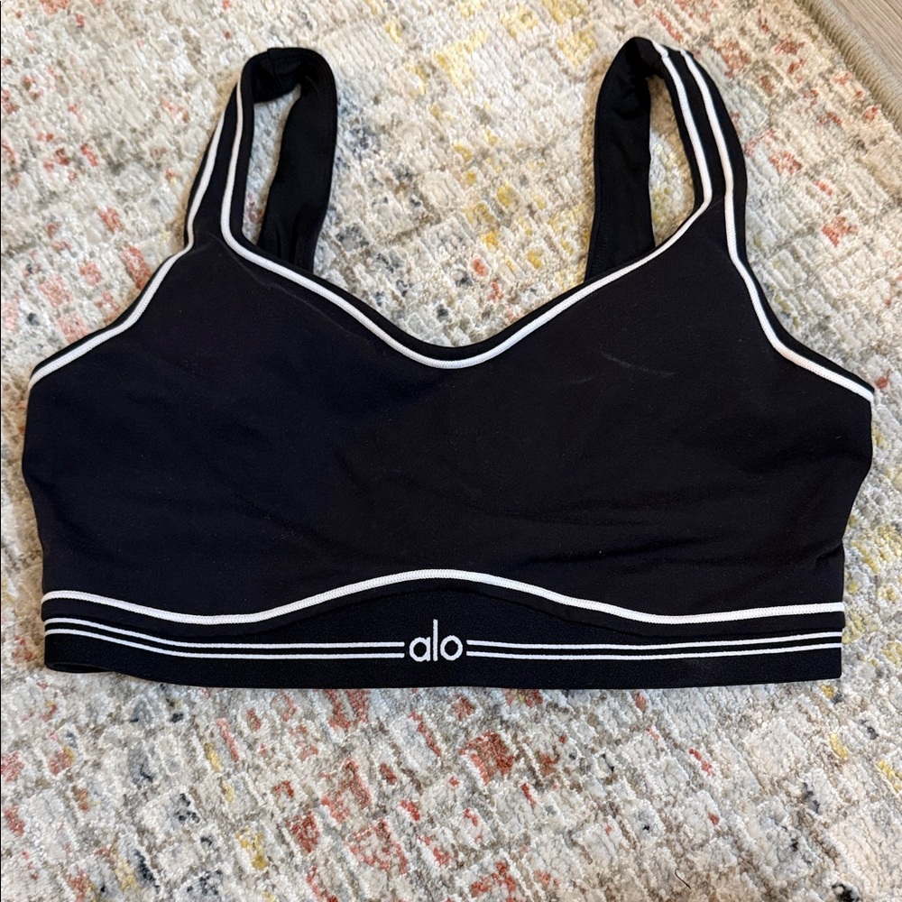 ALO Yoga Black Sports Bra with White Piping